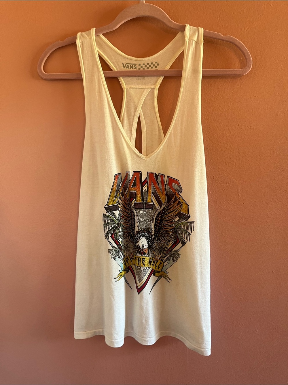 Vans White Racerback Graphic Tank Top with Eagle Print